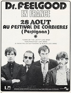 "DR. FEELGOOD / FESTIVAL de CORBIÈRES 1976" Annonce originale entoilée DISQUES UNITED ARTISTS (1976)