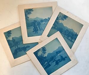 [Four Original Cyanotypes of Cavalry Training]