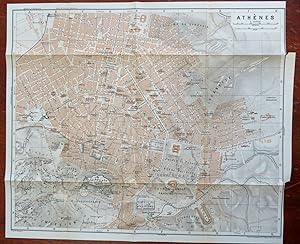 Athens Greece 1909 Wagner & Debes detailed City Plan Acropolis Royal Palace
