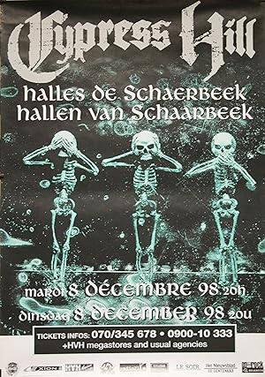 "CYPRESS HILL (Halles de Schaerbeek BELGIQUE)" Affiche originale / Offset (1998)
