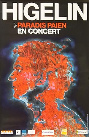 "Jacques HIGELIN (PARADIS PAÏEN EN CONCERT)" Affiche originale / Visuel Laurent SEROUSSI (1998)
