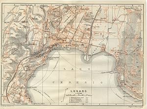 LUGANO 1911 COLOR CITY PLAN ROUTE AND RAILROAD MAP