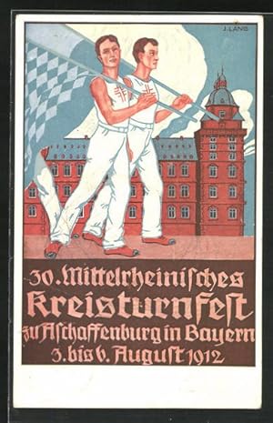 Künstler-Ansichtskarte Ganzsache Bayern PP27C67: Aschaffenburg, 30. Mittelrheinisches Kreisturnfe...