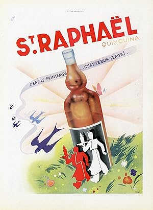 "ST. RAPHAËL QUINQUINA" Annonce originale entoilée parue dans L'ILLUSTRATION en 1939 et illustrée...
