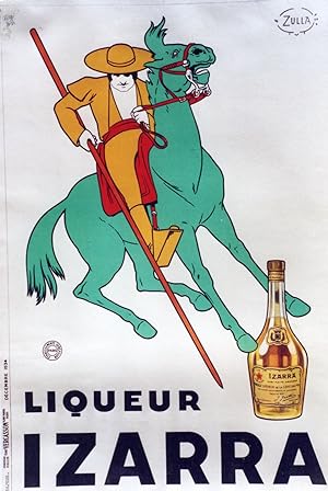 "LIQUEUR IZARRA" Affiche originale entoilée / Litho par ZULLA / Imp. VERCASSON Paris (1934)