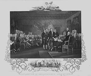 DECLARATION OF INDEPENDENCE ON JULY 4,1776, Beautiful Antique Print,1850s Steel Engraving