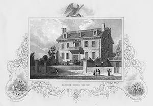 HANCOCK HOUSE IN BOSTON,1850s Steel Engraving - Beautiful Antique Print