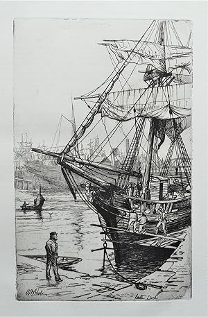 LEITH DOCKS, EDINBURGH W.B.Hole Maritime,nautical,marine, etching antique ship print 1880