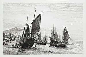 FISHING BOATS at HASTINGS, James Dobie maritime nautical etching antique print 1881