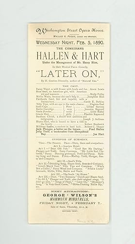 Rare 1890 Playbill for Comedians Fred Hallen and Joseph Hart, performing a Musical Farce, "Later ...