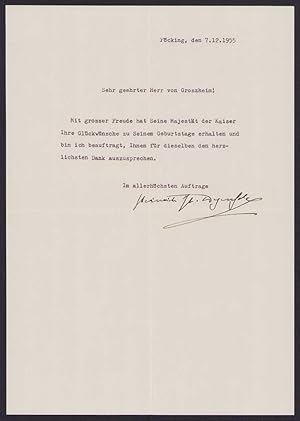 Dankschreiben Kaiser Otto von Habsburg für Glückwünsche zum Geburtstag 1955 in Pöcking, Autograph...