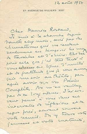 Philippe HÉRIAT écrivain 2 lettres autographes malentendu Rostand Bernhardt