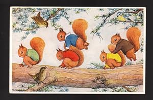 Leap Frog Postcard - Squirrels & Wrens