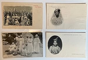 Seven early C20th B&W postcards of the Caribbean : GREETINGS FROM JAMAICA, MARKET WOMEN, HUTS OF ...