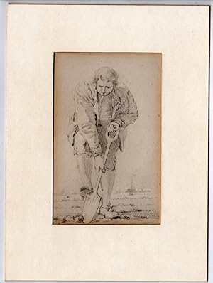 Antique Drawing-MAN DIGGING-SPADE-FARMER-ZEELAND-Krayestein-c.1825