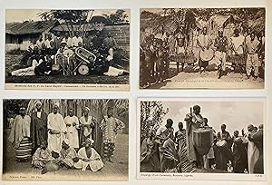 Eight early C20th B&W postcards of African musicians : EMPANGO DRUM CEREMONY UGANDA, ORCHETSRE SE...