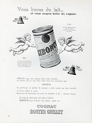 "SIBONCO (COGNAC ROUYER GUILLET)" Annonce originale entoilée parue dans PLAISIR DE FRANCE (1957)