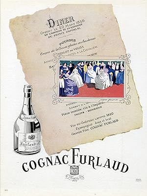 "COGNAC FURLAUD" Annonce originale entoilée par Jacques FERRAND parue dans PLAISIR DE FRANCE (1945)