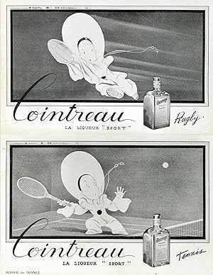 "COINTREAU RUGBY et TENNIS" Annonce originale entoilée par Jean A. MERCIER parue dans PLAISIR DE ...