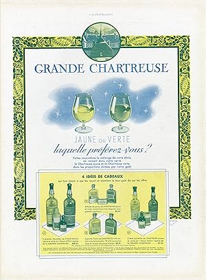 "GRANDE CHARTREUSE" Annonce originale entoilée illustrée par PICALSA et parue dans L'ILLUSTRATION...