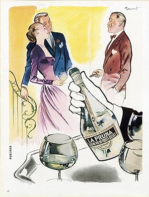 "EAU-DE-VIE LA PRUNA" Annonce originale entoilée illustrée par BRENOT (PLAISIR DE FRANCE 1947)