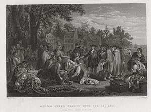 WILLIAM PENN'S TREATY WITH THE INDIANS,antique historical print