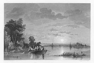 SCENE ON THE SCHUYLKILL Exquisite circa 1860s Steel Engraving ,antique historical print