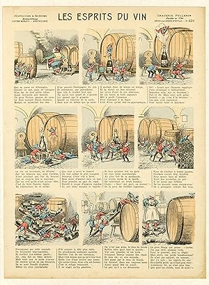 "LES ESPRITS DU VIN" Imagerie Pellerin originale entoilée (1907) / Gravure sur bois et coloriée a...