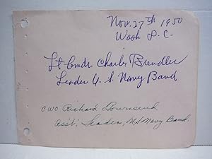 1950: LT. CMDR CHARLES BRENDLER, U.S. NAVY BAND AUTOGRAPH