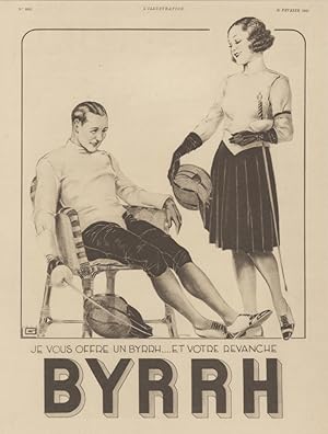 "BYRRH EN ESCRIME" Annonce originale entoilée pour L'ILLUSTRATION du 20/02/1932 illustrée par Geo...