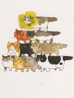 Circus Tower Of Balancing Cats Comic Cat Fish Painting Postcard