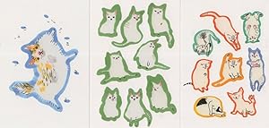 Japanese Almost Cut Out Cat Cats Design Painting 3x Postcard s