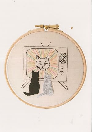 Psychic Cat Inside Old Television Antenna Painting Postcard