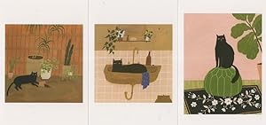 Naughty Black Cat Sleeping In Sink Flower Pot 3x Postcard s