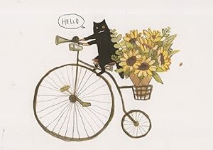 Cat Cycling On A Penny Farthing Bike Cycle Hooter Comic Cats Postcard