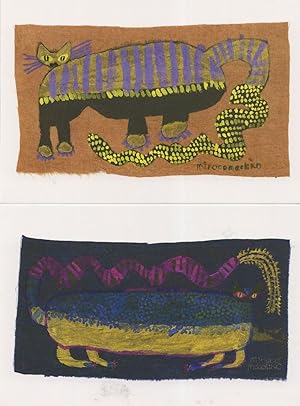 Caterpillar Cats 2x Long Slinky Bizarre Cat Japan Painting Postcard s