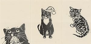 Kitten as Santa Claus 3x Startled Baby Cheeky Cat Painting Postcard s
