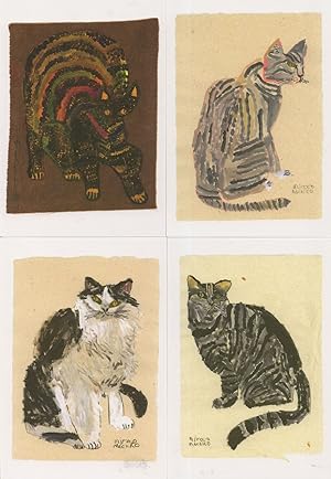 Japanese Cross Angry Playful Cats 4x Japan Cat Painting Postcard s
