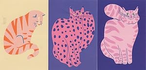 Bright Pink Cats Crazy Fur 3x Unique Cat Painting Postcard s