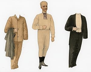 A fine hand drawn and watercolor Victorian Gentleman Paper Doll with 2 Costumes with Fabric Patte...