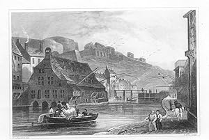 NAMUR- ON THE SAMBRE,Belgium,European Scenery,1836 Antique Steel Engraving ,Historical Collectibl...