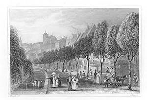 LIEGE,Belgium,City Park,Swans,Costumes,Belgium,European Scenery,1836 Antique Steel Engraving