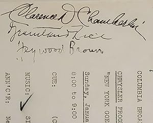 Chamberlin, Rice, Broun Signed Radio Script