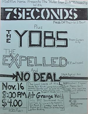 7 Seconds Plus The Yobs, The Expelled and No Deal. "Nuke Your Dink" Release Gig Concert Flier Nov...