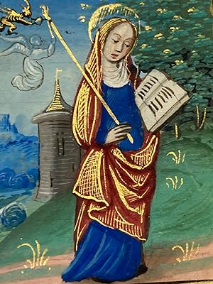 Illuminated Manuscript Leaf from a 15th-Century Book of Hours Depicting St. Genevieve
