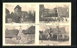 Ansichtskarte Heiligenthal, Gasthaus, Schule, Kriegerdenkmal, Kirche