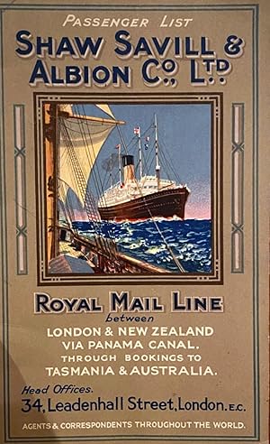 Royal Mail Line between London & New Zealand. Passenger List