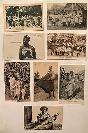 Eight early C20th postcards of African musicians : JOUER DE VALIHA, FEMME SIHANAKA JOUANT DE LA V...