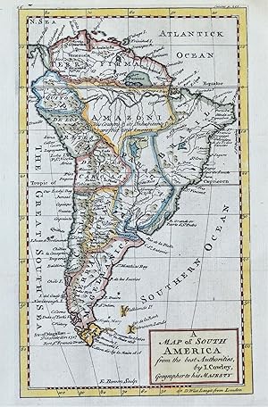 Antique Map SOUTH AMERICA, John Cowley, Emanuel Bowen scarce original 1753