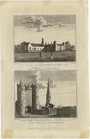 1774 ANTIQUE COPPERPLATE ENGRAVING ARCHITECTURE FOLIO ART PRINT AN ACCURATE VIEW OF GORHAMBURY NE...